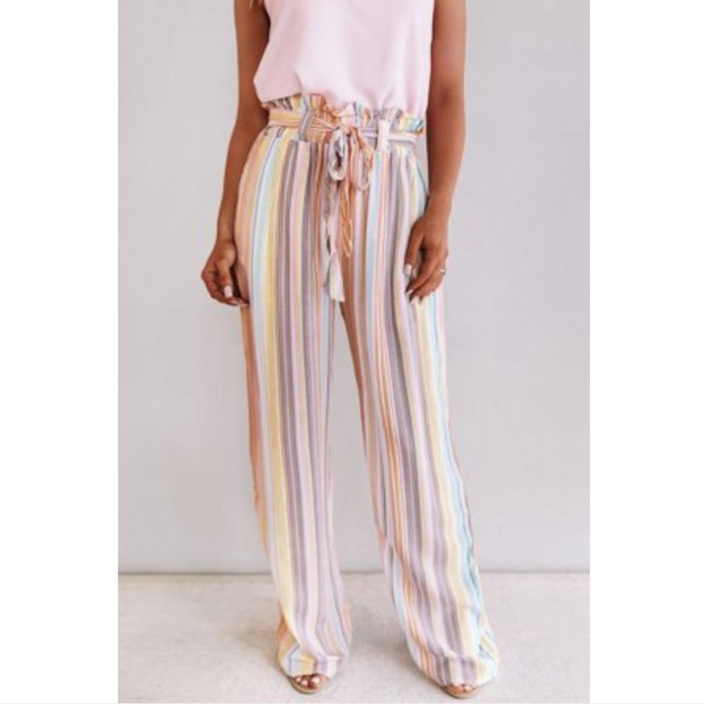 Pink Sweet Skyline Views belted Stripe Pants